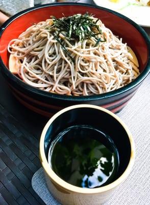 Cold soba noodles with a dipping broth