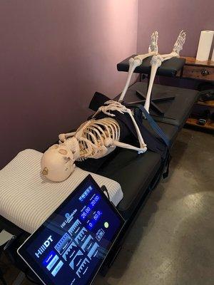 Our skeleton was trying out our new Spinal Decompression Table