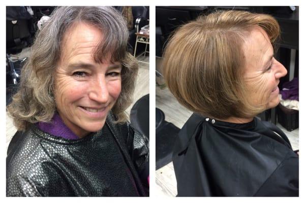 Before & after - color, balayage highlight, & haircut