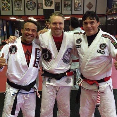 Our team comes from a strong lineage. Rob Nickerson pictures with Master Sazinho Sa and Jorge Gurgel.