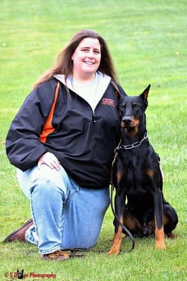 Owner of Our Town Kennels, Susan LeClair and her pooch Eiko