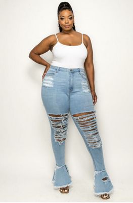 Plus-Size Light Ripped Jeans