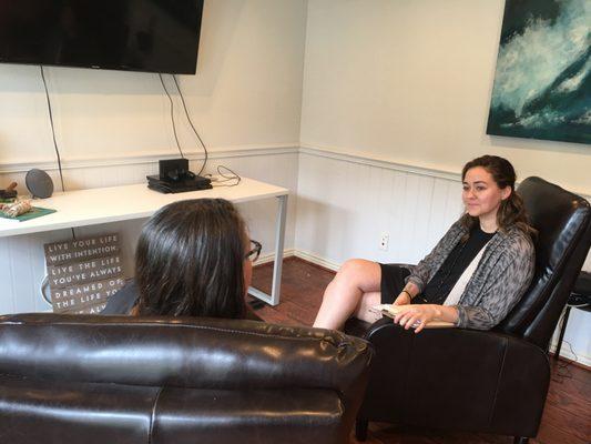 Talking with patients in our waiting area