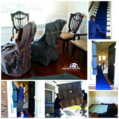 All belongings are wrapped, padded, and/or shrinkwrapped for maximum protection. Hardwood floors and doorjambs are protected from scratching