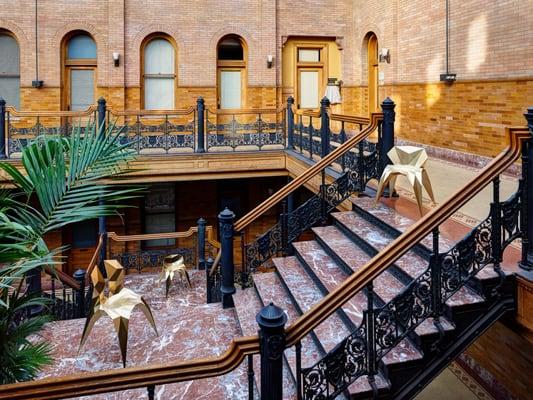 Brass chairs inside the Bradbury Building