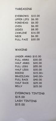 Price list for all the services I provide.