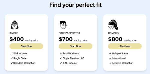 Pricing for personal tax filing