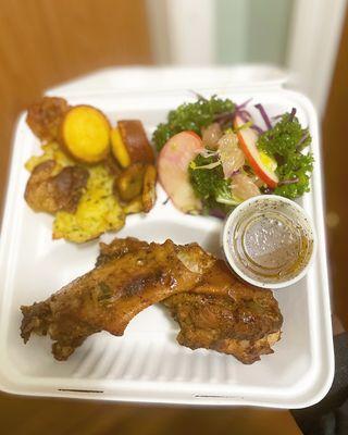 Turkey Wings, Kale Salad, Herbed Smashed Potatoes