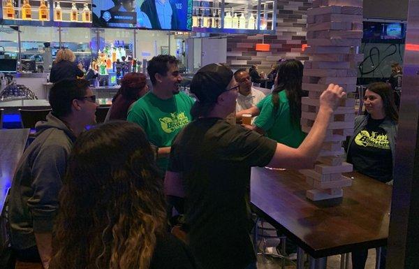 Giant jenga after bowling