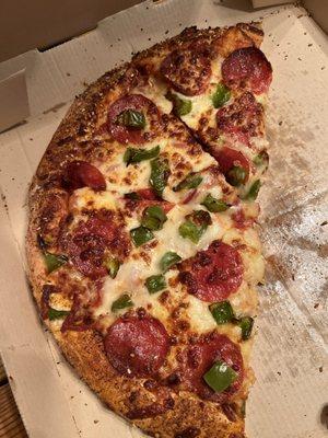 Everything crust- Pepperoni and green peppers