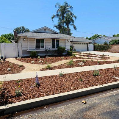 Decomposed Granite pathway, California Native plants, rock garden, mulch!