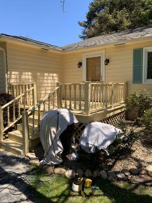 Front deck railing and steps painted.