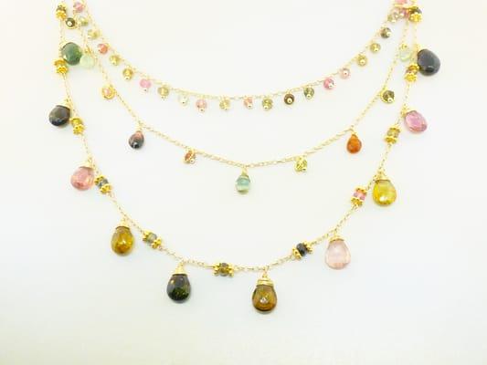 Triple strand multi-colored  tourmaline necklace by NuNu.