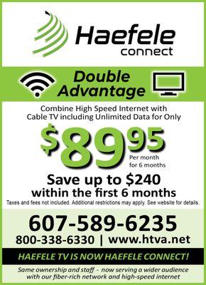 We are excited to offer the Double Advantage for subscribers who want both High Speed Internet and Cable TV!