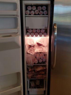 A 1/4 beef (half side of beef) under $600 & fills freezer side of 25 cu ft refrigerator or 3.5 cu ft chest freezer