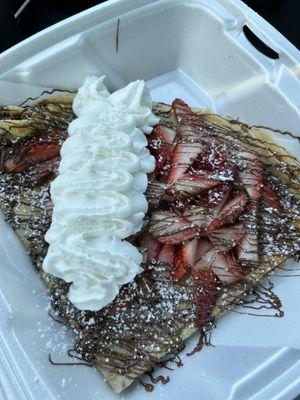 Nutella Crepe with Strawberries and Whipped Cream