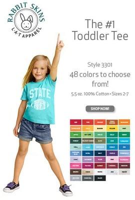 Don't forget the young ones when you use promotional apparel or create merchandise. Pick any color!