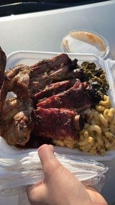 Smoked Ribs, Chicken Wings, Mac & Cheese, Collard Greens