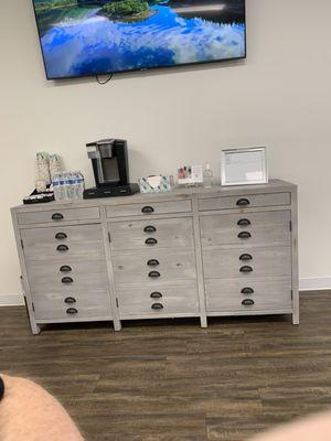 Coffee and water station in the lobby.