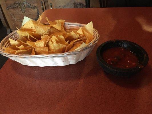 Chips and salsa. Medium spices salsa. Fresh and tasty