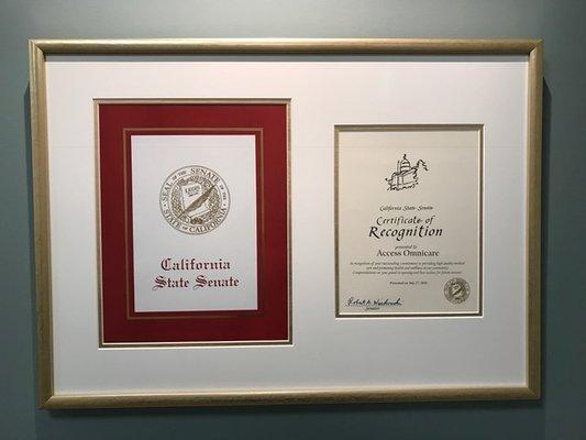 California State Senate Award