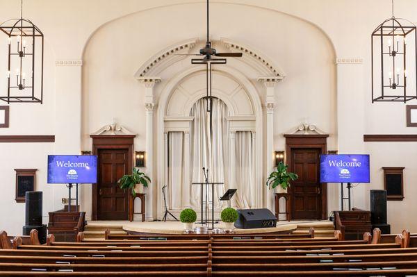 Interior of the sanctuary where worship service is held