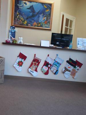 Front desk is so cute decorated for Christmas