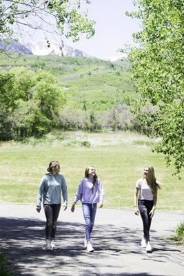 Inpatients receiving depression counseling walking around Embark at Hobble Creek as a therapeutic exercise.