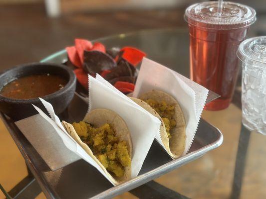 Delicious tacos and tea made just how I like it.