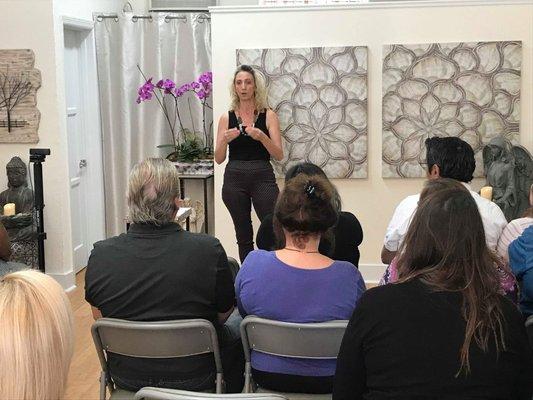 Speaking in front of a group of about 40 people in Los Angeles. Topic: The Akashic Records