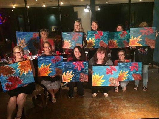 "Floating Leaves" Paint Party and Wine at Cuisine and Wine, http://www.paintpartyandwine.com