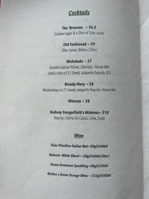 Cocktail menu