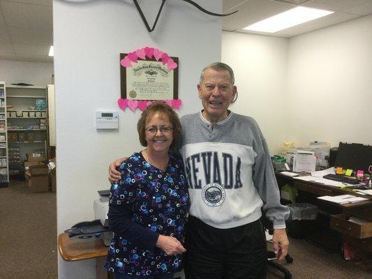 Owner, Wanda Hill, with Al Kaiser, Managing Pharmacist at Flying Diamond Pharmacy.