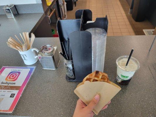 Items on the side of the cafe + my waffle and coffee jelly drink