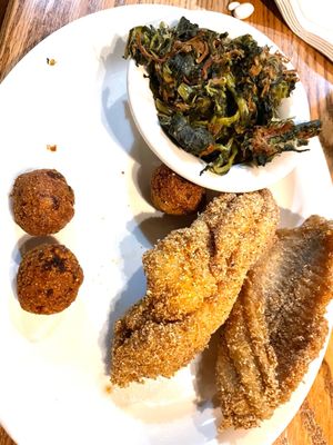 2 piece catfish and Turnip Greens