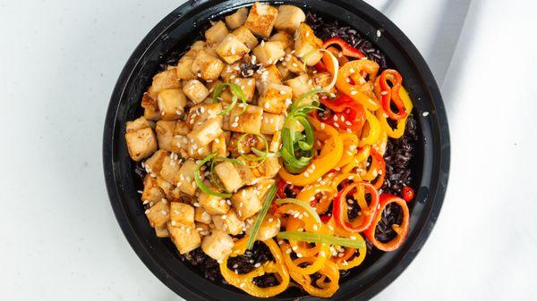 Tofu Bowl with Bell Peppers and Berry Rice