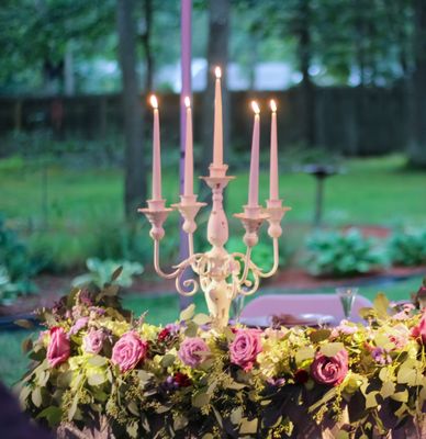 Fresh Flowers on Bride and Groom Table.