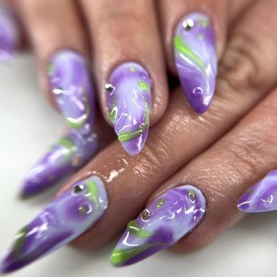 Russian Manicure + Structured Gel Fill + Freestyle Nail Art + Secured Gems + 3D Hand Painted Nail Art