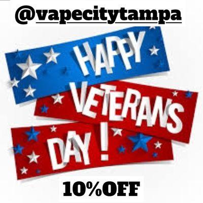 Veterans Day sale 
10% off any purchase 11/11/2021 /10Am -8 Pm Excluding drinks, snacks, and tobacco products. Happy Veterans Day