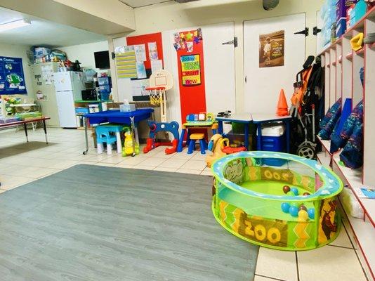 There is tons of space to bring out the sand table, jump in the ball pit, play basket ball and turn up the music and dance!