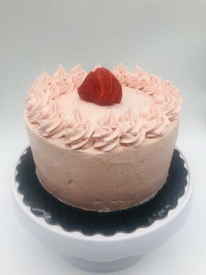 Strawberry Cake with Strawberry Butter Cream Frosting.