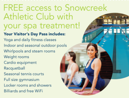 Check-in on Yelp for FREE access to the Snowcreek Athletic Club!