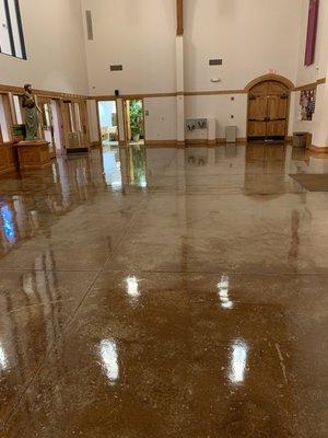 We do floor refinishing for most types of floors. This is a concrete floor after refinishing. (see "before" photo of same floor)