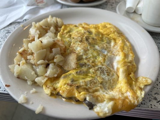 Home Fries and cheese and mushroom omelet