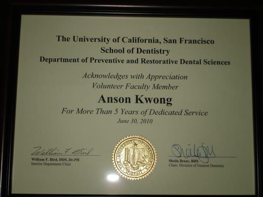 It's actually more than 5 years since I volunteered as UCSF clinical instructor