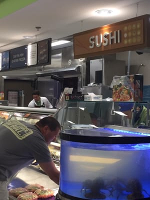 Lobster tank and sushi