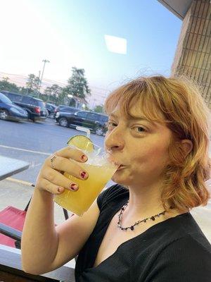 Red headed Margarita drinker