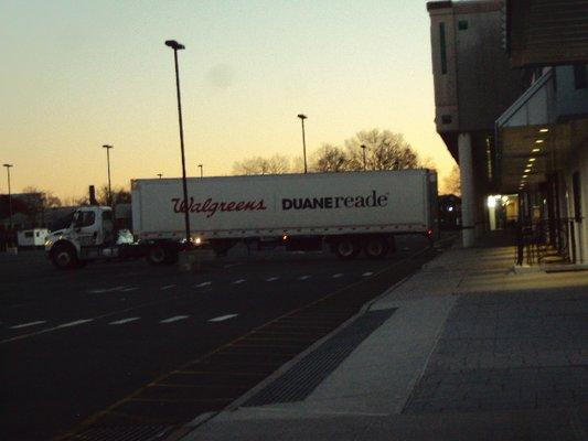 Duane Reade delivery truck blocking driving lanes.