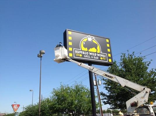 Complete signage update on the Buffalo Wild Wings in Lewisville