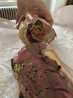 Turkey, Roast Beef, and Provolone Hoagie.